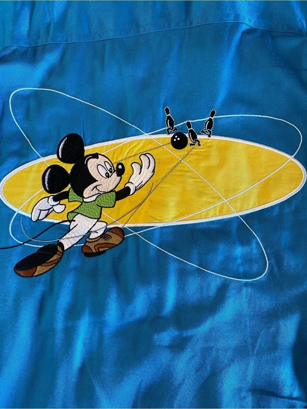 The Disney Store Vintage Mickey Mouse Pro Bowler Bowling Shirt Blue Large Embroi